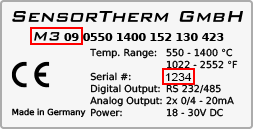 Image of nameplate with position of model number and device number.