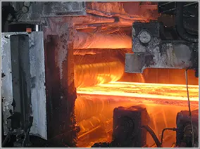 Hot steel in the rolling mill