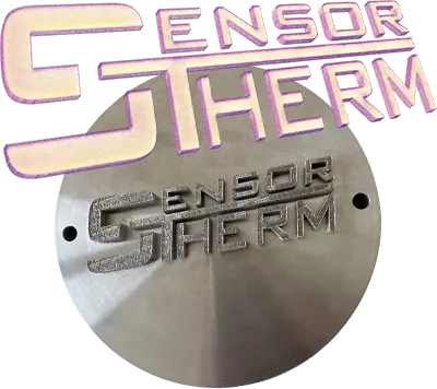 Sensortherm-Logo-LPBF-Temperaturen_Gedrucktes-Objekt Additiv gedrucktes Sensortherm-Logo und das zugehörige 3D-Temperaturverteilungsbild